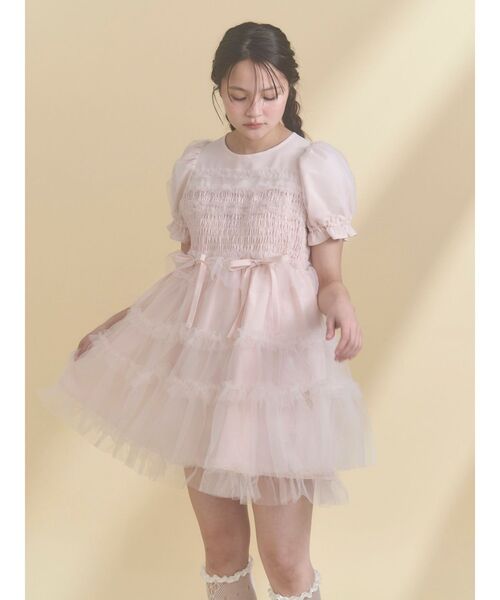 セール】チュールパフスリーブミニワンピース（ワンピース）｜merry