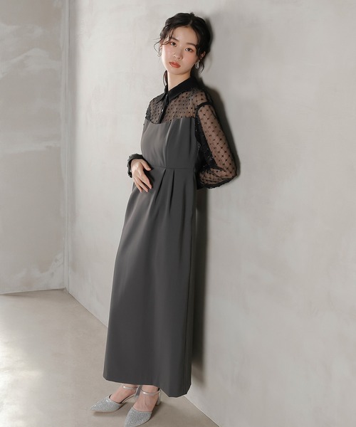 セール】ドットチュール シャツ ドレス パーティー 結婚式 お呼ばれ