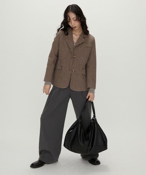 セール】Tailored Brown Houndstooth Jacket / テーラードブラウン千鳥