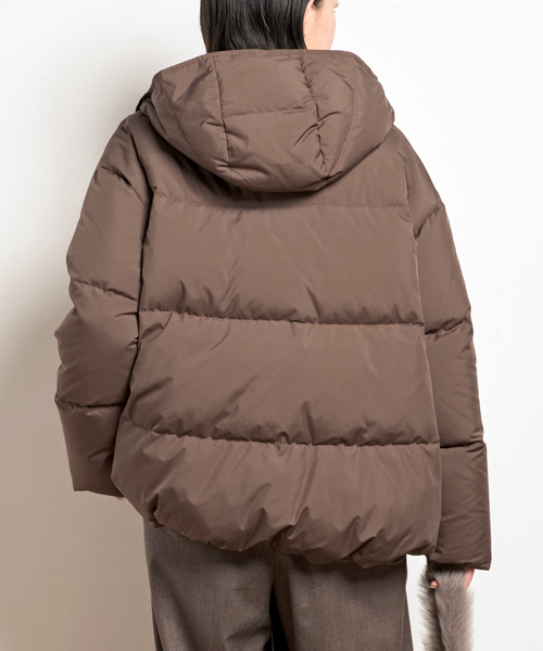 フードダウンジャケット(ブラウン)（ダウンジャケット/コート