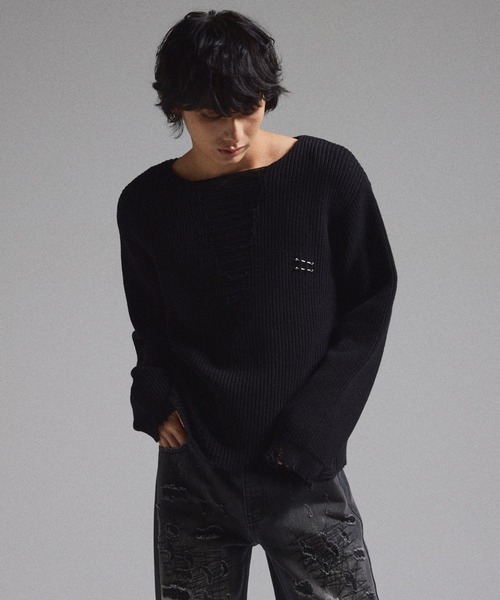 GRANCY】Pierced Damage Knit / ピアスダメージニット（ニット