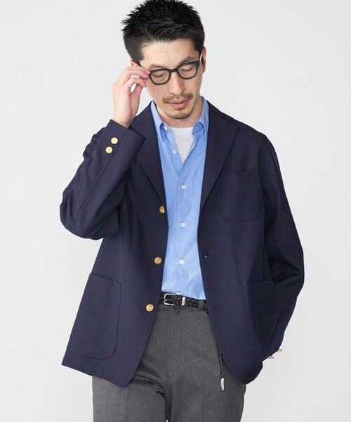 セール】SHIPS: TW サージ シングル 3ボタン ネイビー ブレザー