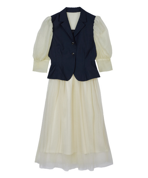 セール】PEPLUM LINE CHIFFON SKIRT SET DRESS（ワンピース）｜Ameri