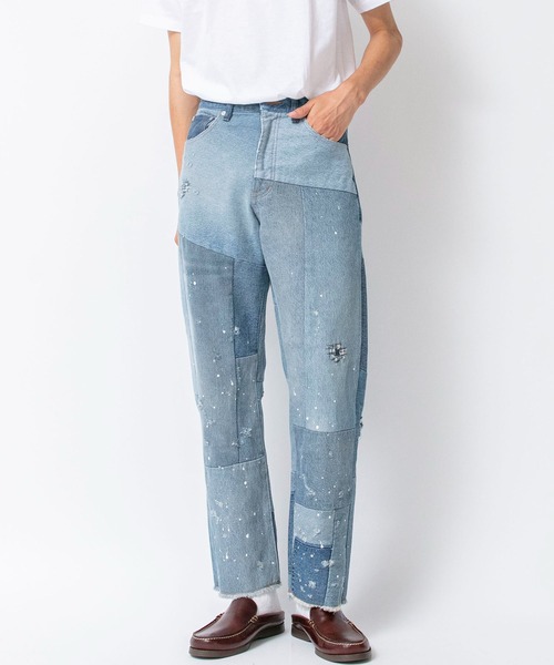 rebear by Johnbull】パッチワークストレートジーンズ | ジョンブル