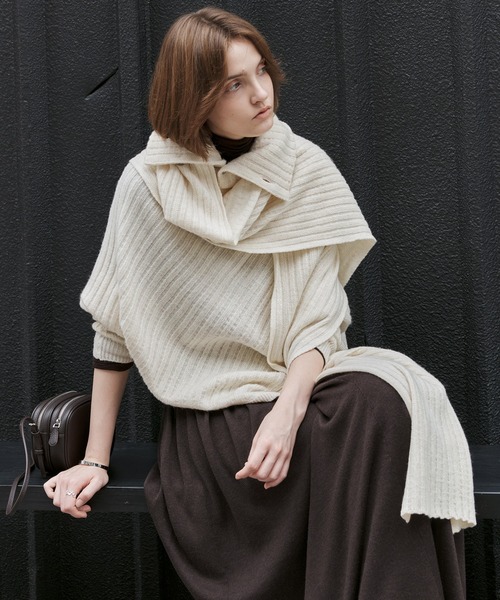 セール】【tageechita】アシンメトリー ハイネック スヌードニット