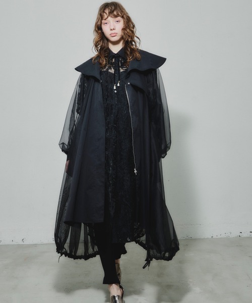 セール】ビッグカラーシースルーギャザーロングコート（その他アウター