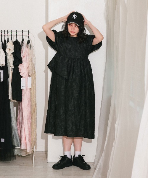 セール】【ANDRESD】bubble sleeve jacquard dress［バブルスリーブ