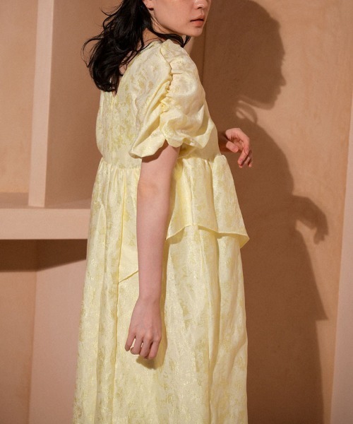 セール】【ANDRESD】bubble sleeve jacquard dress［バブルスリーブ