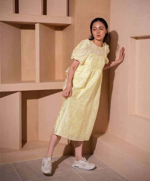 セール】【ANDRESD】bubble sleeve jacquard dress［バブルスリーブ