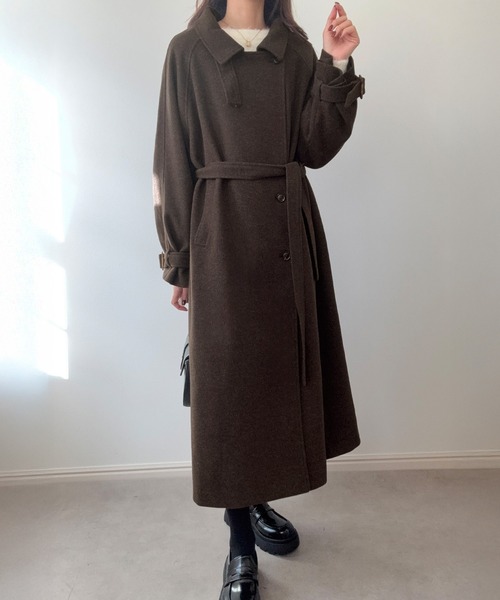 セール】ベルト付きスタンドカラーロングコート（ステンカラーコート