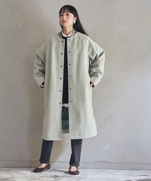 coen（コーエン）の「ヘリンボーンスポーツロングコート（ノーカラー
