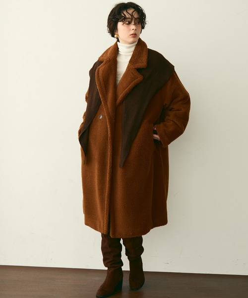 セール】ボアダブルロングコート（チェスターコート）｜Trish