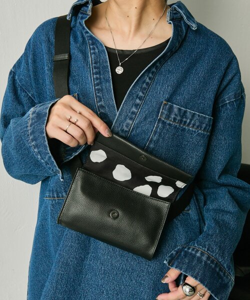 インフルエンサーuchida企画/本革》ミニワイドテープショルダーバッグ