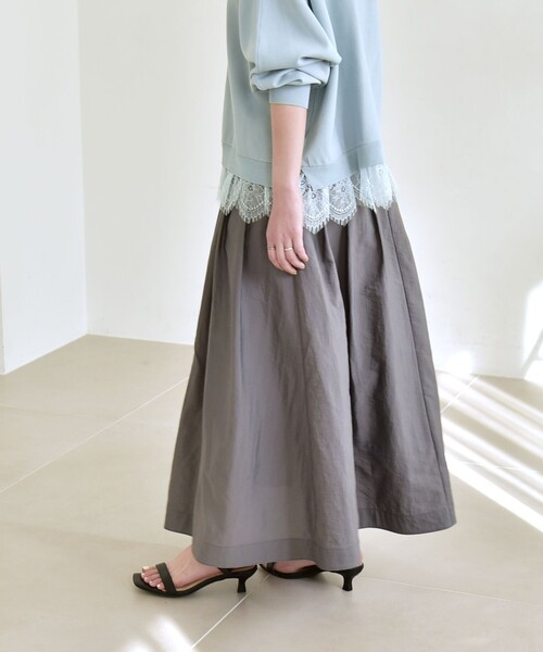 quaranciel:〈洗濯機可能〉ナイロン ステッチ タック フレア スカート