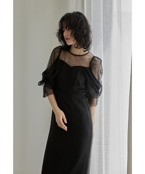 チュールオフショルダードレス 結婚式 パーティードレス オケージョン