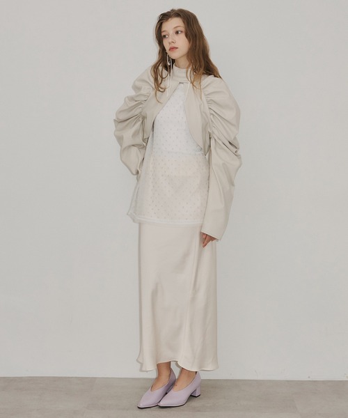 ボリュームギャザーフェイクレザーボレロ（カーディガン/ボレロ）｜J1U