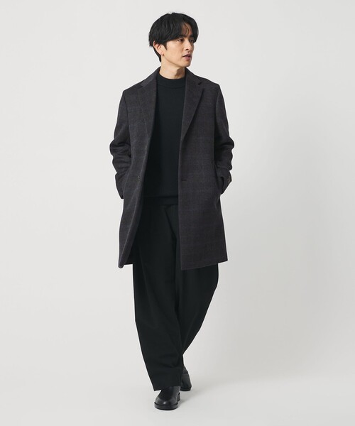 セール】120S メルトン チェック チェスターコート（チェスターコート