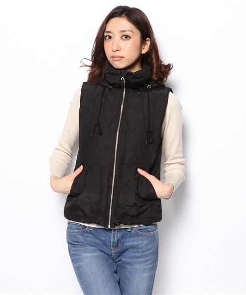 PLST（プラステ）の「フード付コットンナイロンダウンベスト（ダウン