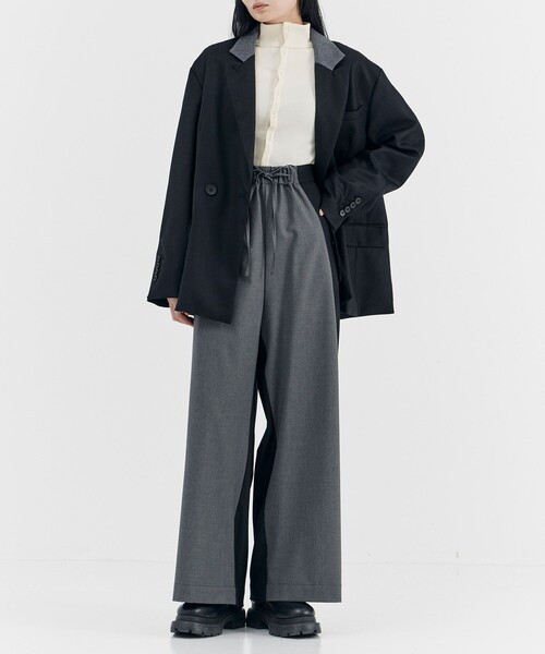 残りわずか！】ドローストリングワイドウールパンツ｜セットアップ着用