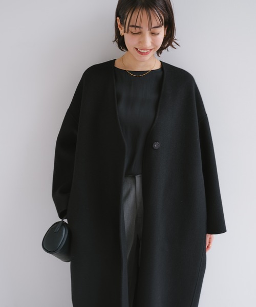 セール】ノーカラーリバーロングコクーンコート（ノーカラーコート