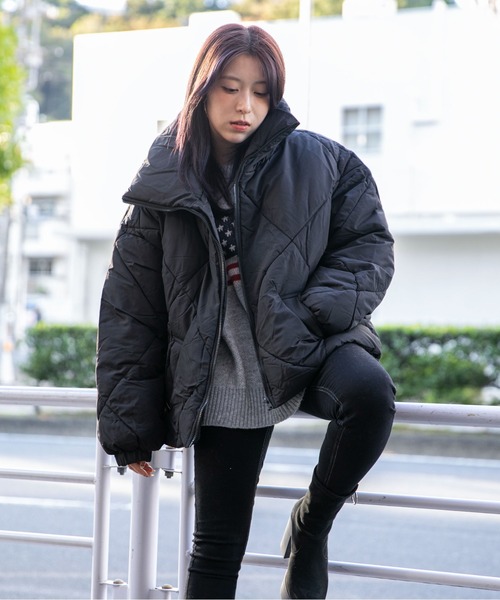 セール】《ダイヤキルト×ビッグカラー》レディース 中綿ブルゾン 裾