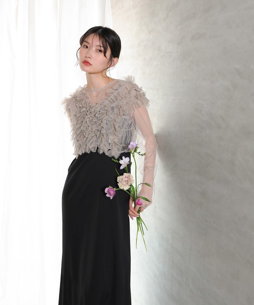 チュール ボリューム フリル ベスト シアー トップス ワンピース 3点