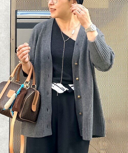 セール】◇【WEB限定】カシミヤブレンド長めVネックカーディガン(金