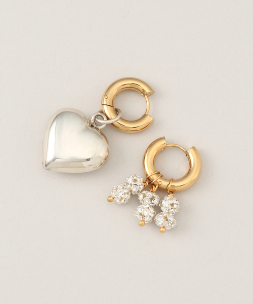 TIMELESS PEARLY/タイムレスパーリー】Silver heart and cr：ピアス