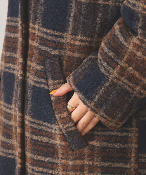 coor クアー ダブル コート M チェック柄 ウール ブラウン coor クアー