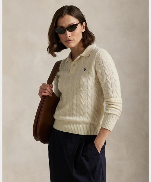 ケーブルニット ウールカシミヤ ポロ セーター（ニット/セーター