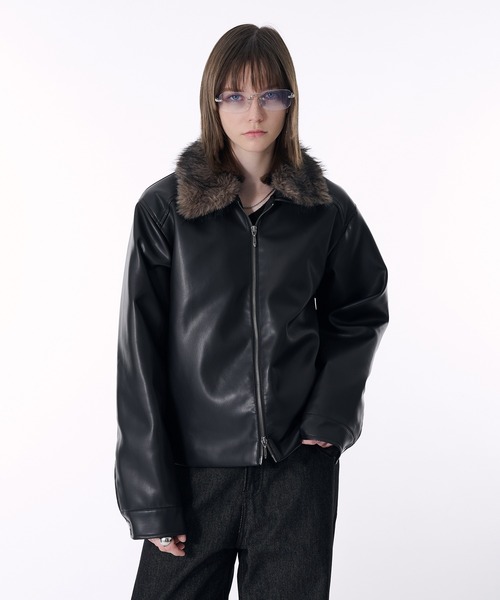 セール】2WAY DOUBLE ZIP FAKE LEATHER JACKET/2WAYダブルジップ合皮
