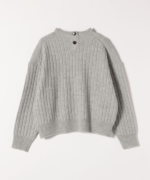 SHIPS any: リブ タック編み クルーネック ボタン ニット プルオーバー
