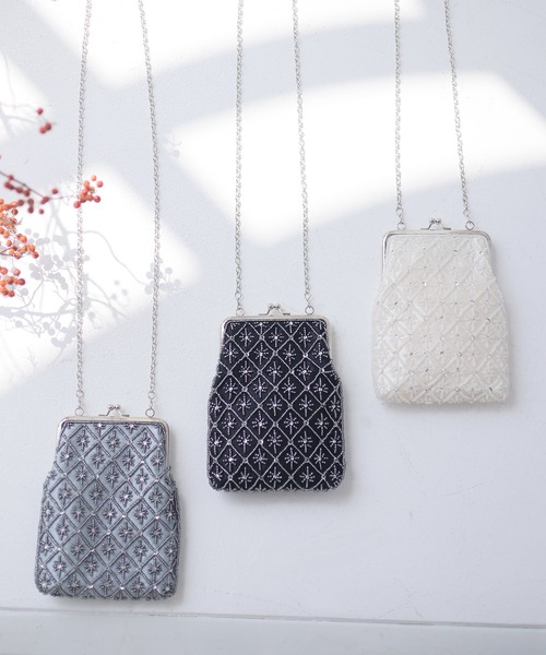 ビーズ刺繍がま口ショルダーバッグ 結婚式 同窓会 オケージョン 二次会