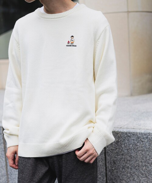 ユニセックス】ベアー 刺繍 クルーネック ニット（ニット/セーター
