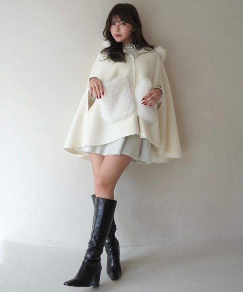 セール】ファーポケットスカラップマントコート（その他アウター