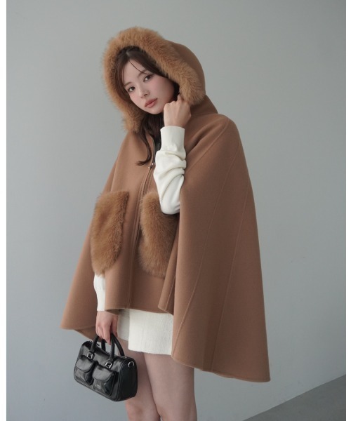 セール】ファーポケットスカラップマントコート（その他アウター