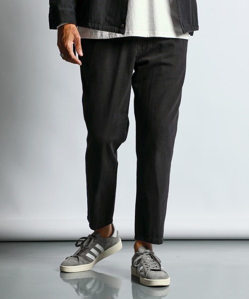セール】SETUP BLACK DENIM ANKLE CUT EASY PANTS：セットアップ