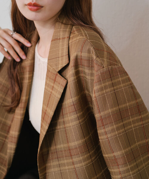 セール】*【SETUP対応/裏地有】ジャガードチェックジャケット