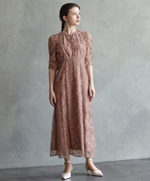 チュールエンブロイダリーレースパイピングパーティードレス 結婚式