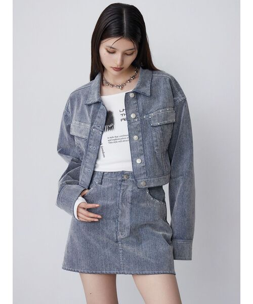 セール】【セットアップ対応】フロッキーデニムミニスカート（スカート