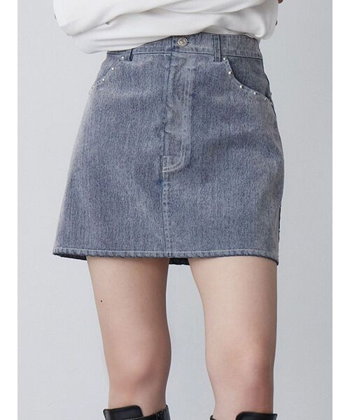 セール】【セットアップ対応】フロッキーデニムミニスカート（スカート