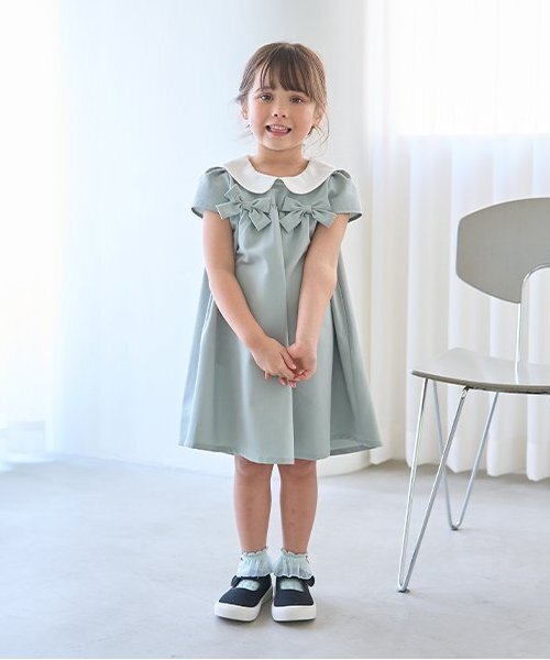 セール】【オケージョン対応】丸衿リボン付きワンピース（ワンピース