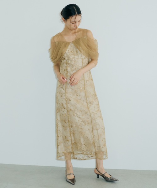 チュールドレープスパンコールドレス / tulle drape spangle dress