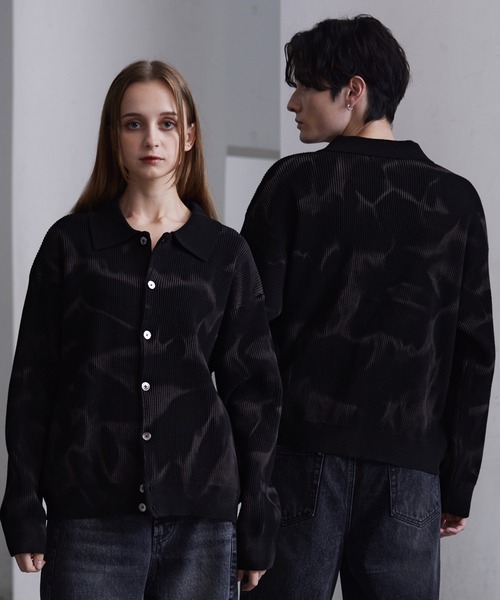 CLEL】Basic/Spray Rib Knit Shirt Cardigan / ベーシック/スプレー畦