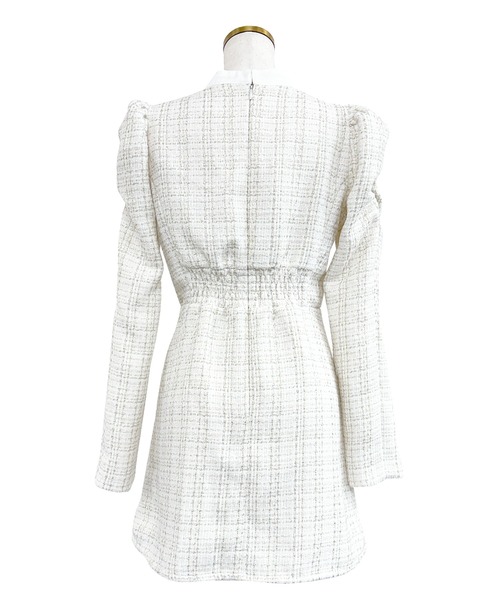 Ribbon trim tweed mini onepiece エムエメ Ribbon trim tweed mini