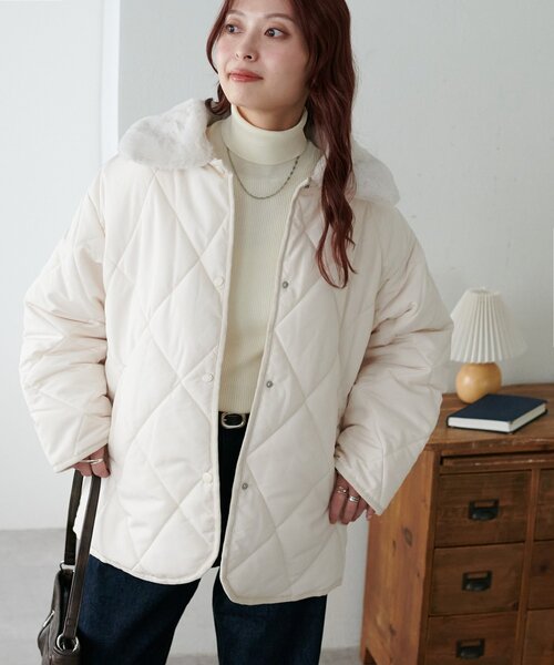 セール】【WEB限定】襟ファーキルトジャケット（ブルゾン）｜DISCOAT