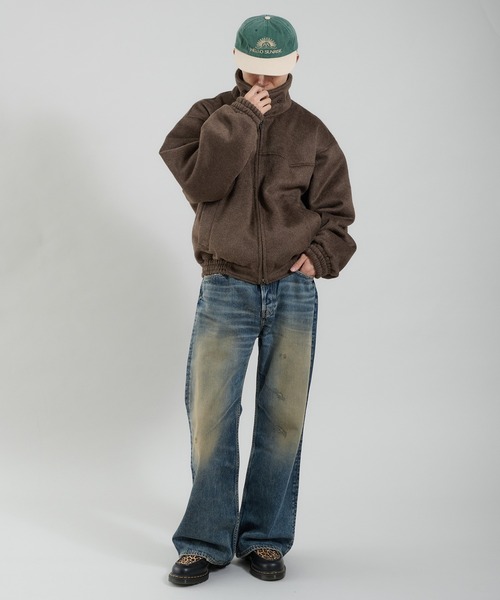 セール】ウール混シャギースタンドネックフライトジャケット（ブルゾン