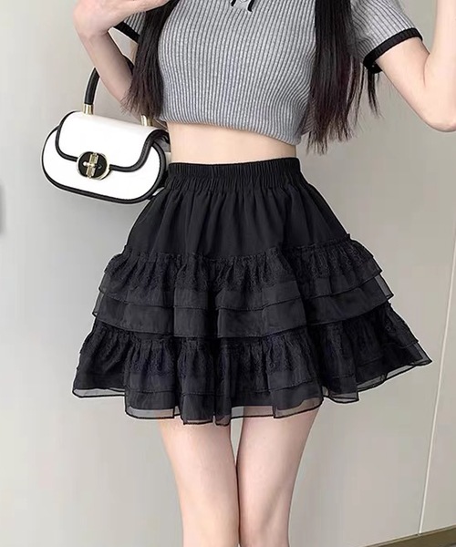 セール】バレエコア ハイウエスト フリル ミニ スカート フレア