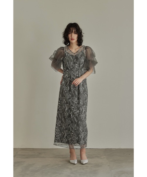 セール】フラフィースリーブペンシルドレス 結婚式 パーティードレス