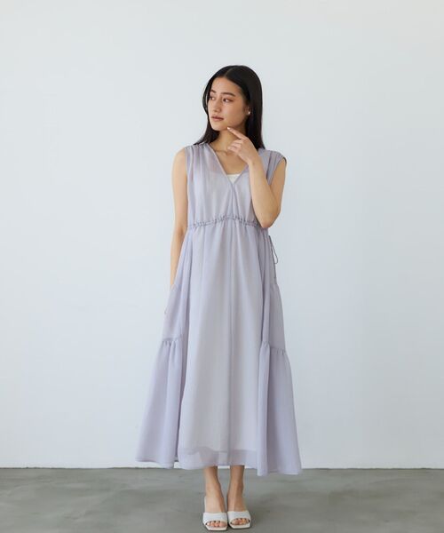 セール】マイクロチェックシアーワンピースセット 【低身長・小柄女性